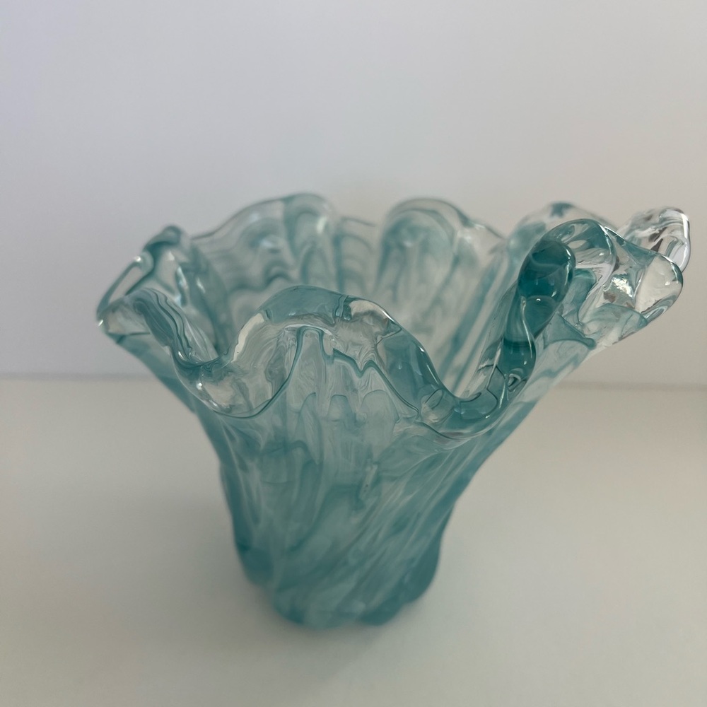 Murano Hand Blown Italian Glass Vase. Blue / Clear. Water Vase. Made In Italy - Picture 4 of 11
